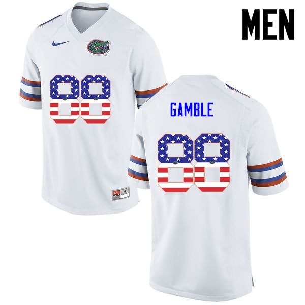 Men's NCAA Florida Gators Kemore Gamble #88 Stitched Authentic USA Flag Fashion Nike White College Football Jersey ZMU5365IE